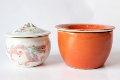 Chinese Cricket Cage and Miniature Cover Jar. 3 1/2" W and 2 1/2" H