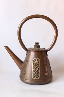 Japanese Copper Teapot. 9 1/2" L 12" H Please note the absence of a condition report does not