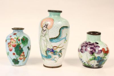 3 Chinese Cloisonne Vases. 3 1/2" H Please note the absence of a condition report does not imply