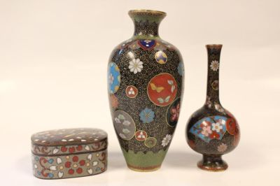 3 Chinese Cloisonne Vases. 4 3/4" H Highese one. Please note the absence of a condition report