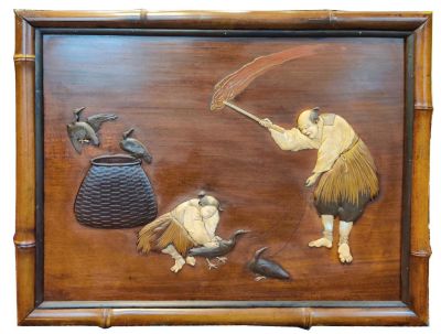Japanese Wood Panel. 23" by 29 1/2" Please note the absence of a condition report does not imply