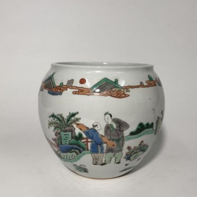Chinese Wucai Porcelain Jar. 4.2cm H 9.5cm W Please note the absence of a condition report does
