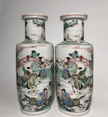 Pair of Chinese Wucai Porcelain Vases. 46.5cm H Please note the absence of a condition report