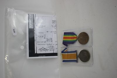 WWI RN Pair : War Medal &amp; Victory Medal to : SS118661 A. Greenwood. STo2 RN. with copies of 