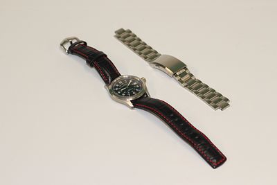 A Hamilton Kaki Field automatic watch, with original metal strap, on after market Hirsch water 
