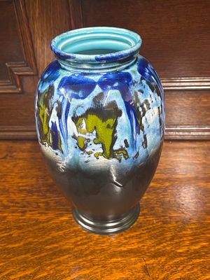 Poole Pottery - Janice Tchalenko (1942-2018) blue hand painted vase signed to base 1999. Height 