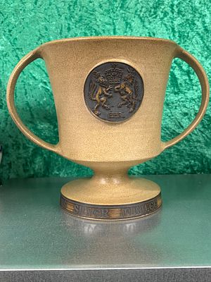Guy Sydenham for Poole Pottery - A loving cup to commemorate the Silver Jubilee of Queen 