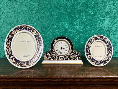 Wedgwood Cornucopia - Two photograph frames and clock