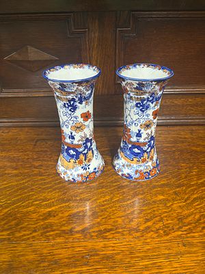 Two late Victorian Transfer print vases measuring 21 cm tall