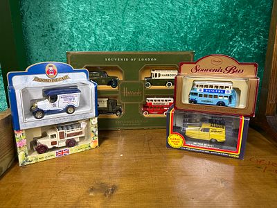 Model cars, a souvenir of London, boxed set of Harrods branded vehicles. An Only Fools and 