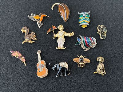 An Assortment of Decorative Costume Jewellery Brooches and Pins. A collection of assorted 