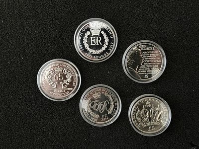A Collection of UK Crown Dependency and Overseas Territory Five Pound Commemorative Coins, 2015-2017