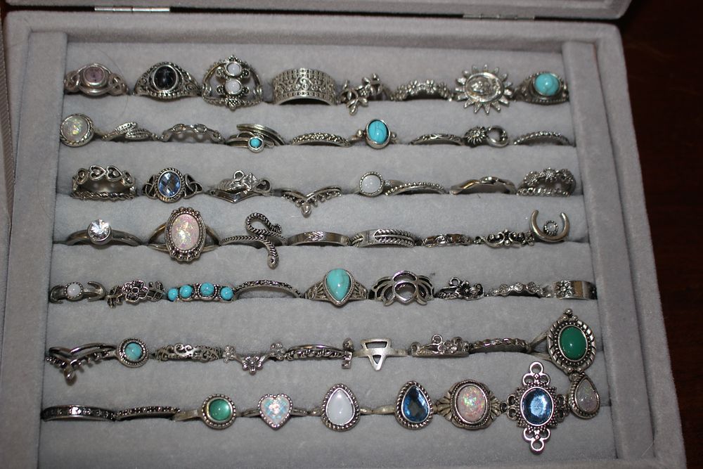 An Assortment of Bohemian Style Silver-Tone Costume Jewellery Rings. A collection of costume 