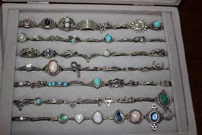 An Assortment of Bohemian Style Silver-Tone Costume Jewellery Rings. A collection of costume 