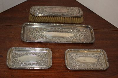 A Set of Edwardian Sterling Silver Dressing Table Items by Levi & Salaman, Birmingham 1904. A 