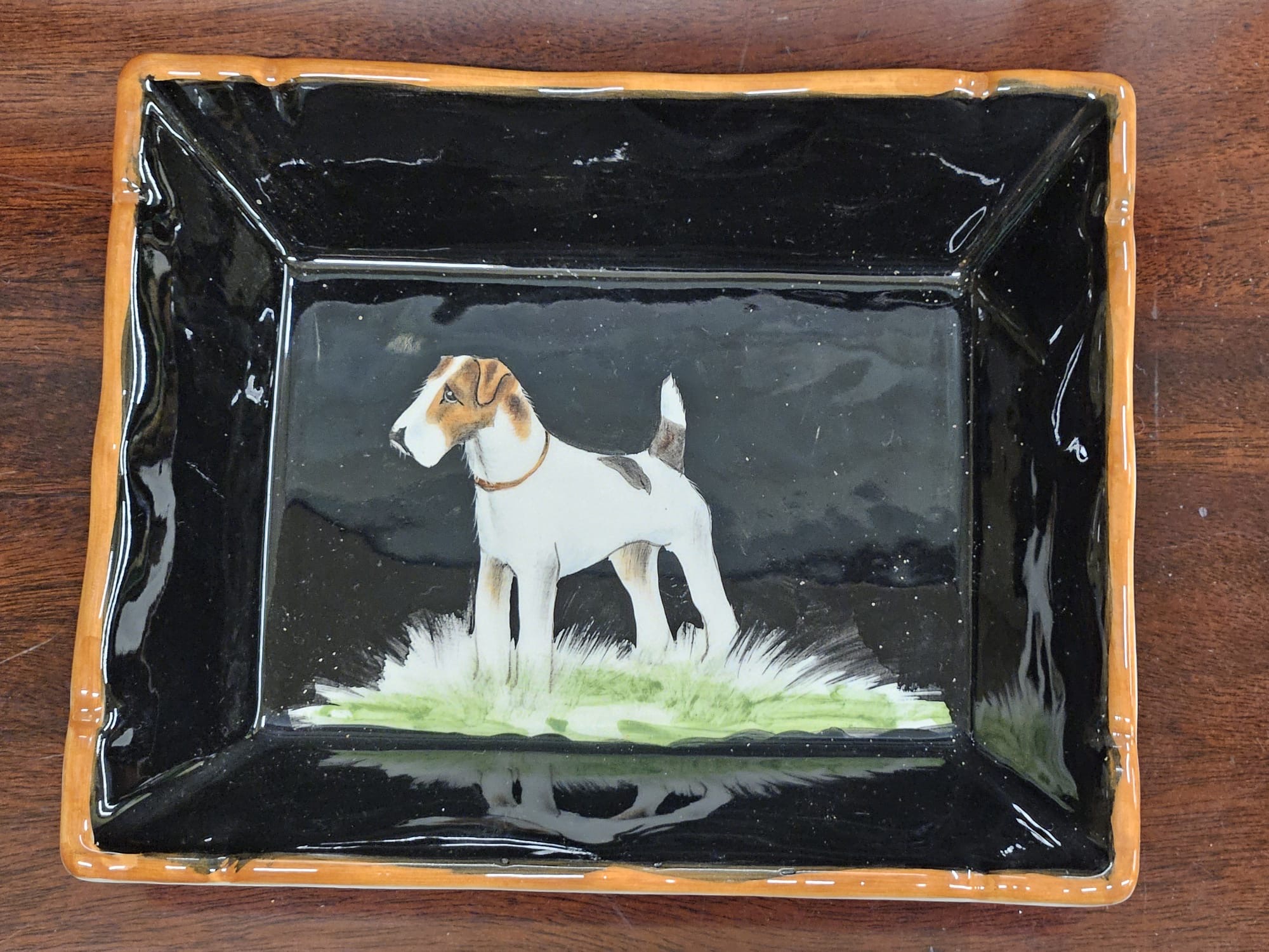An Este for Thomas Goode Italian Ceramic Rectangular Tray Featuring a Smooth Fox Terrier