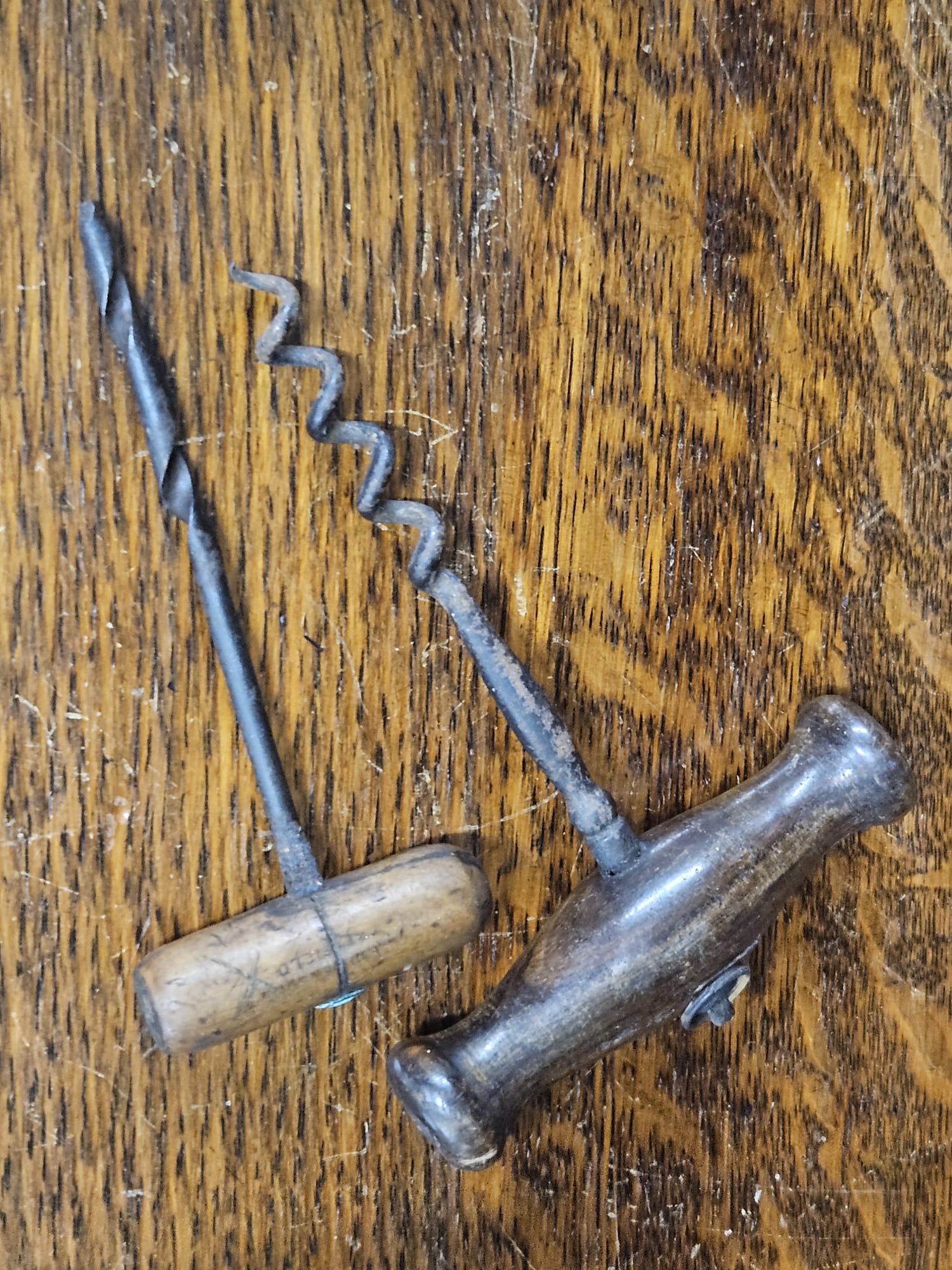 Two Vintage T-Handle Tools Comprising a Corkscrew and a Gimlet