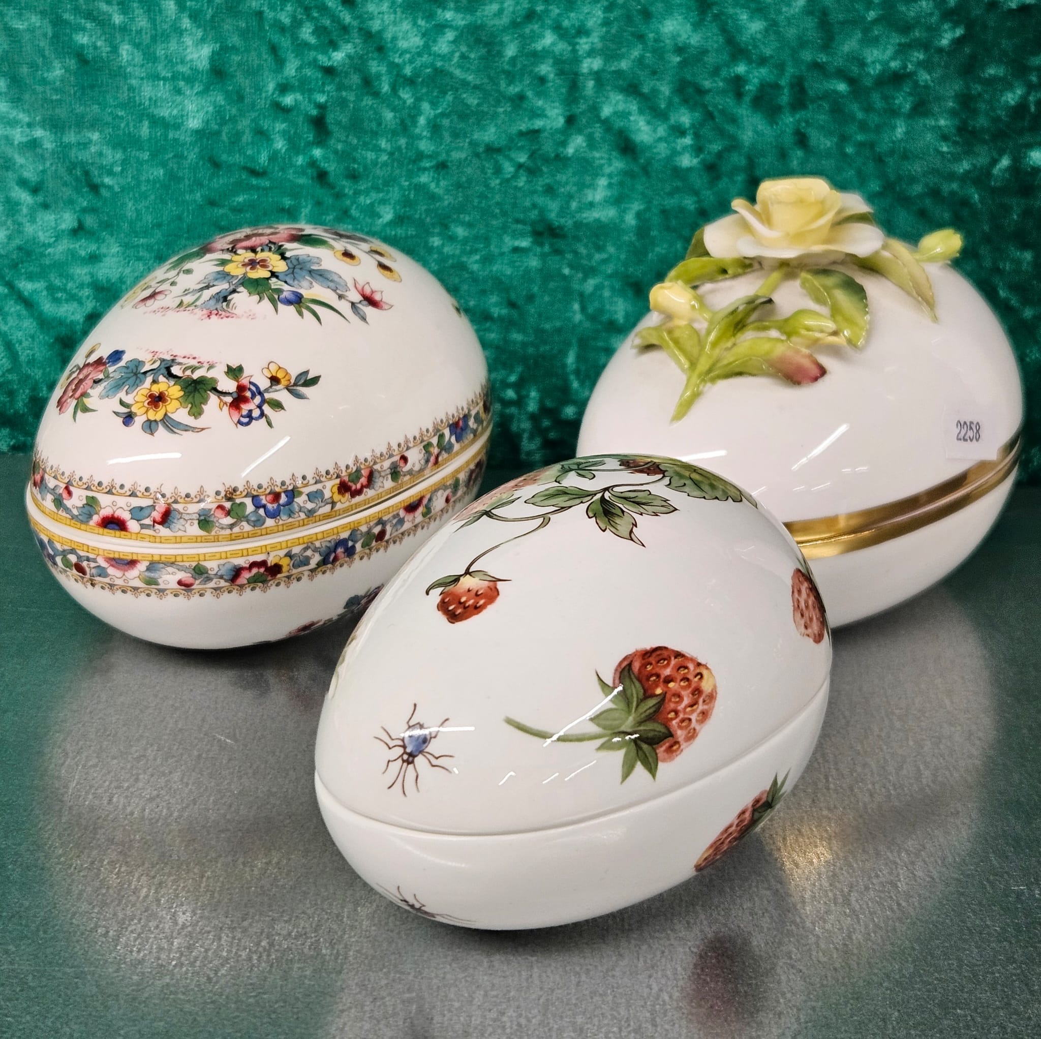 Three Coalport Fine Bone China Egg-Shaped Trinket Boxes