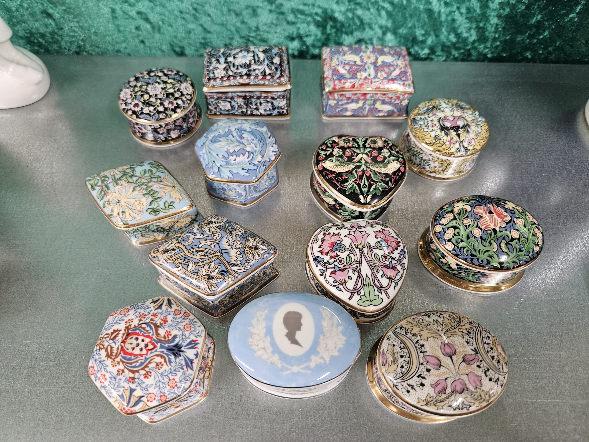 A Collection of Twelve William Morris and Althorp Fine Bone China Trinket Boxes