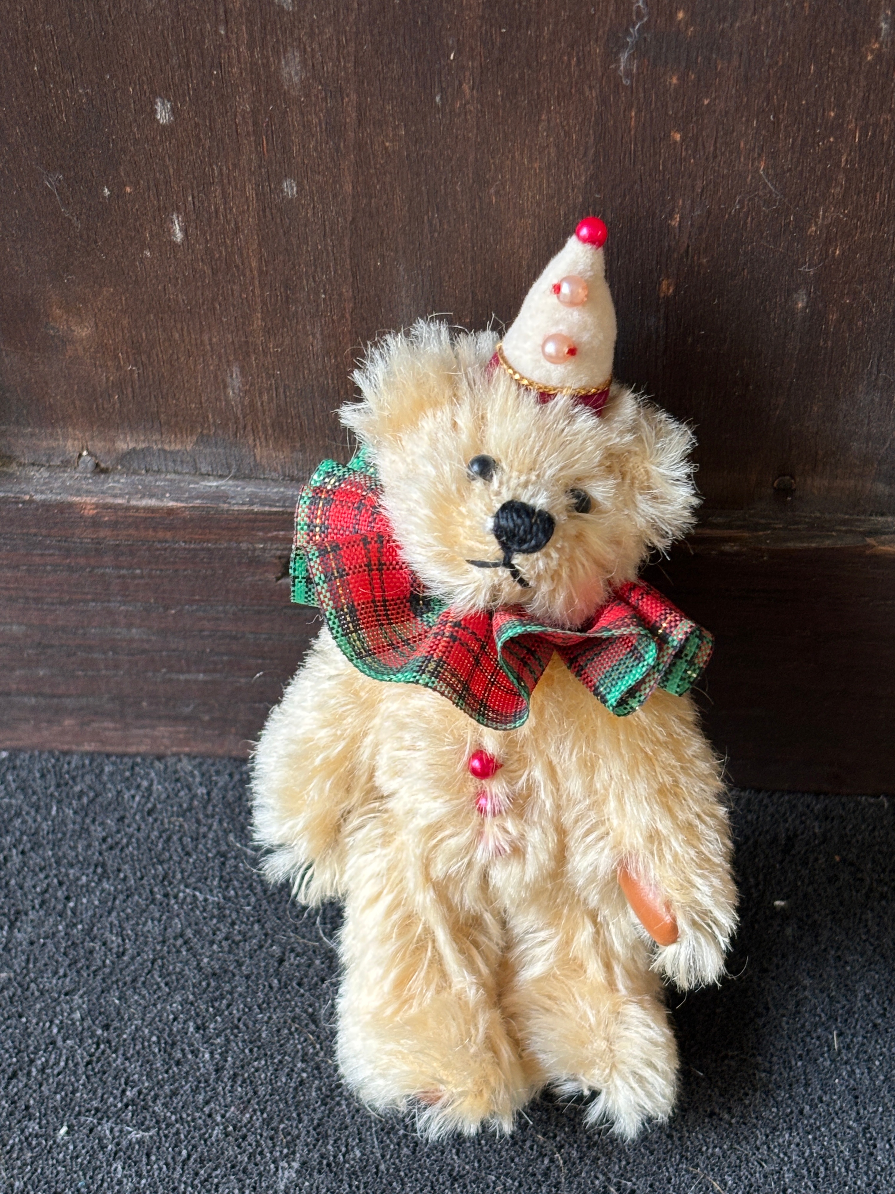Miniature jointed teddy bear in clown costume c 14 cm tall
