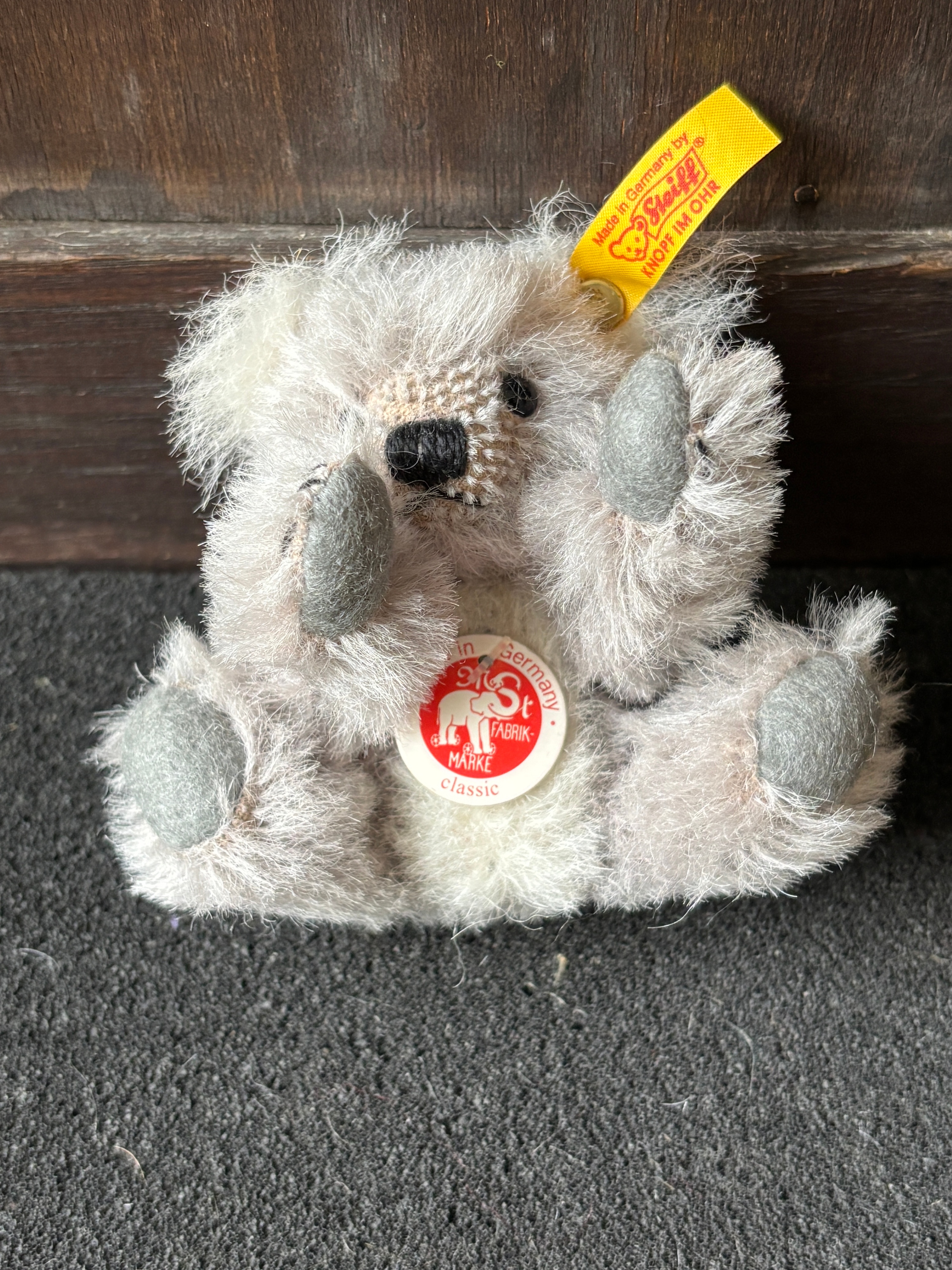 A Steiff Miniature Silver-Grey Mohair Teddy Bear c 10 cm tall