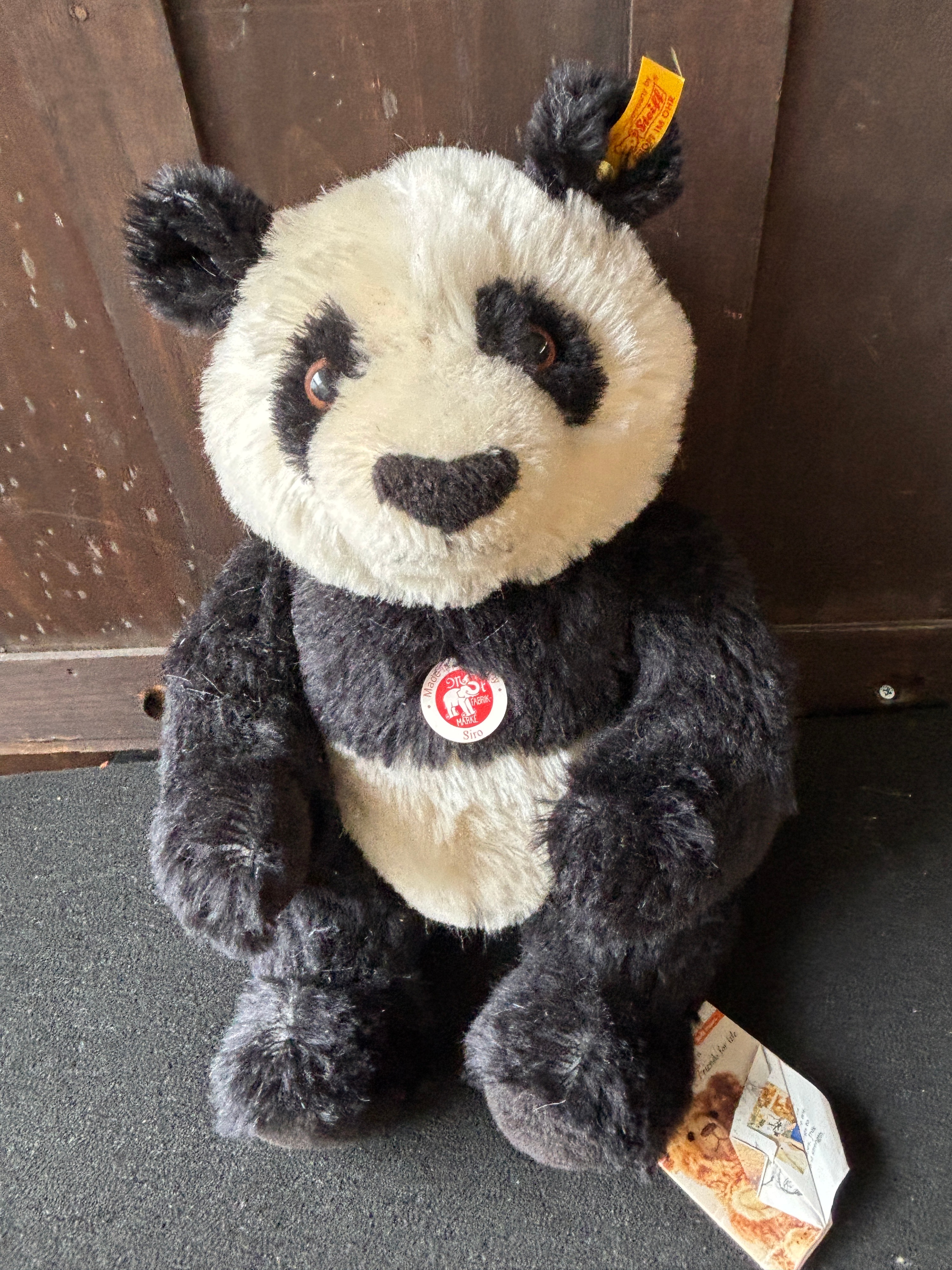 Steiff Siro Panda Plush Bear with Original Identification Tags c 30 cm seated