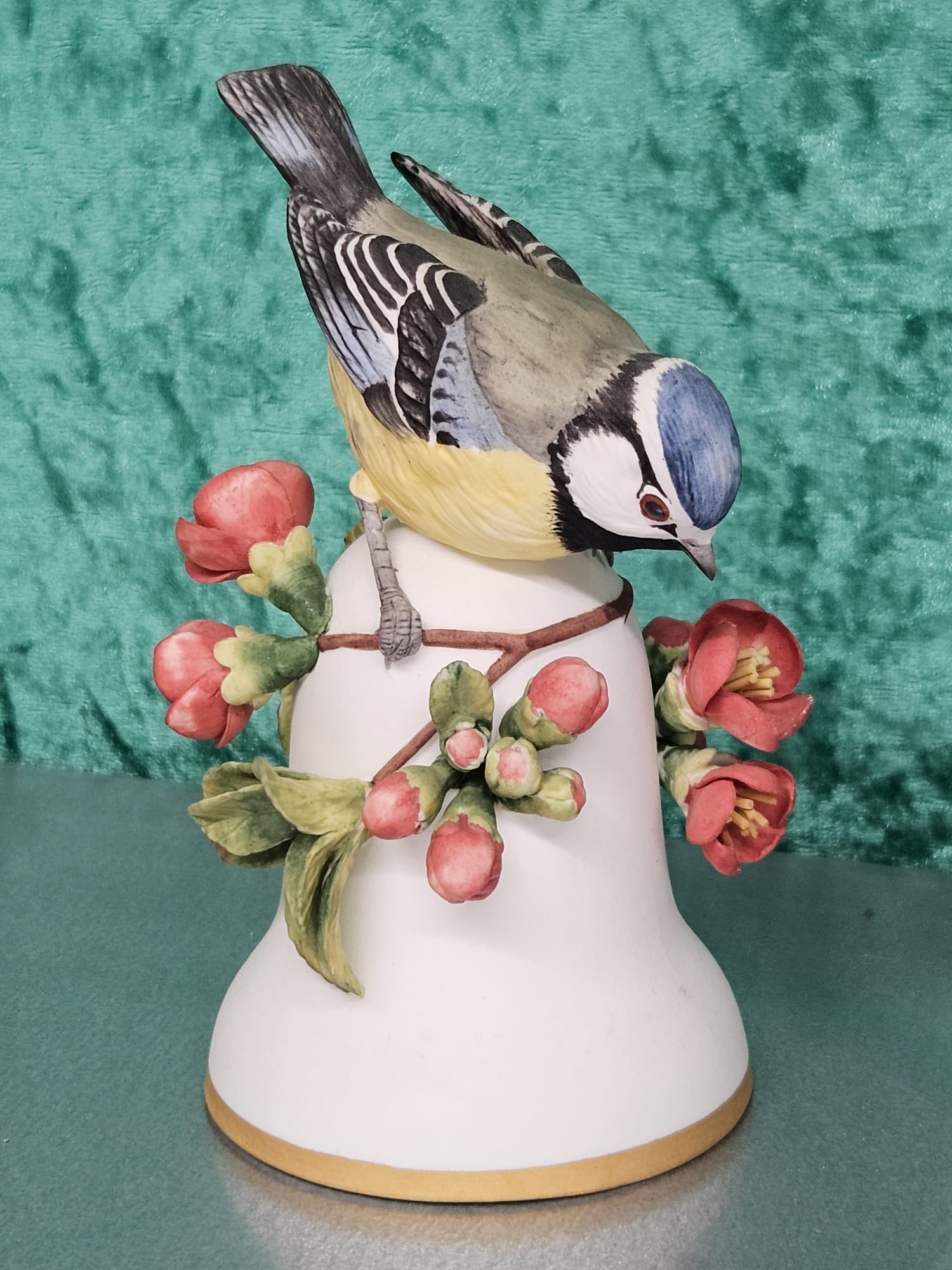 A Franklin Porcelain Hand Painted Bisque Bird Bell The Blue Tit by Peter Barrett 1981