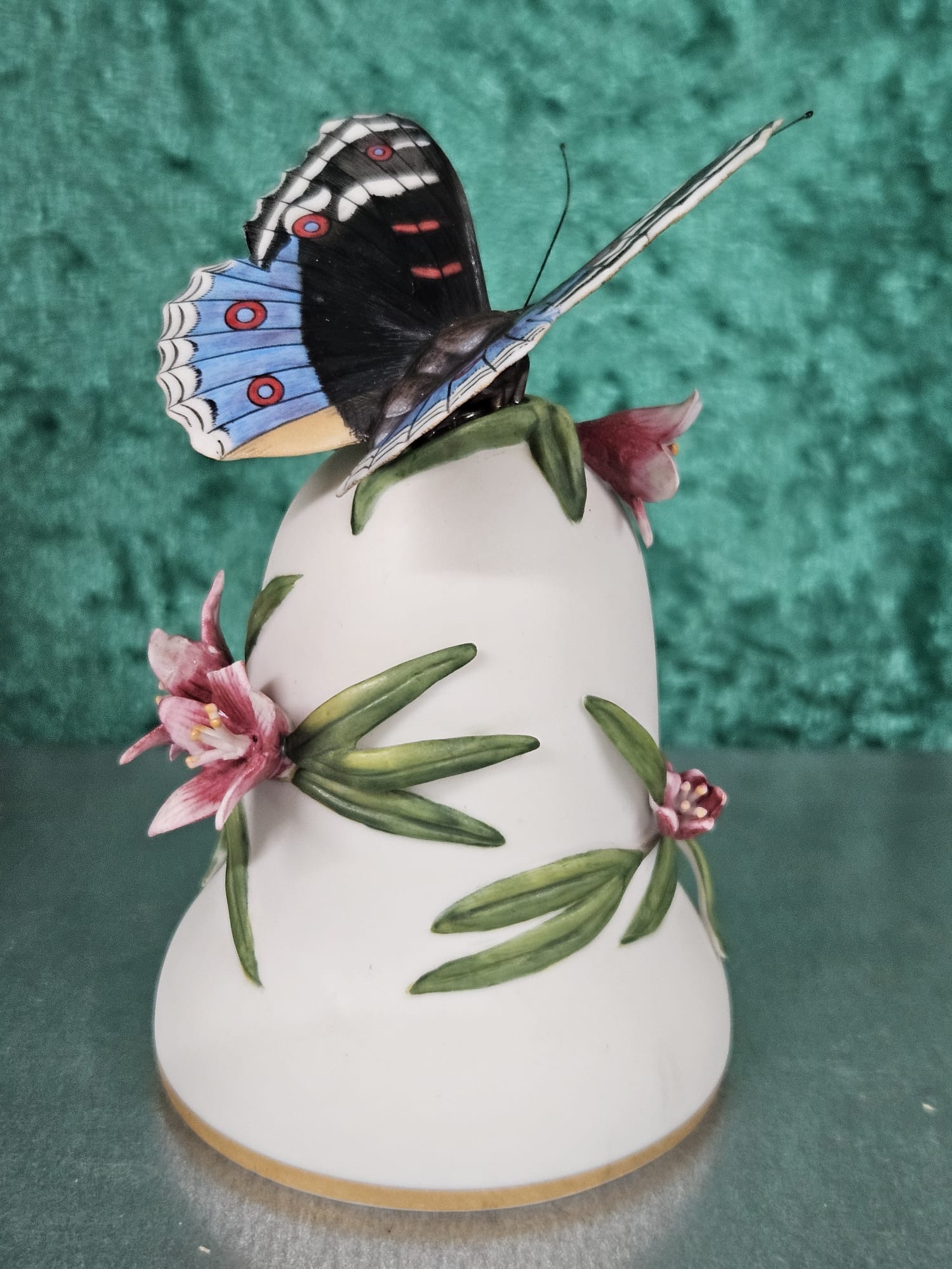 A Brian Hargreaves The Blue Argus Butterfly Porcelain Bell, 1984
