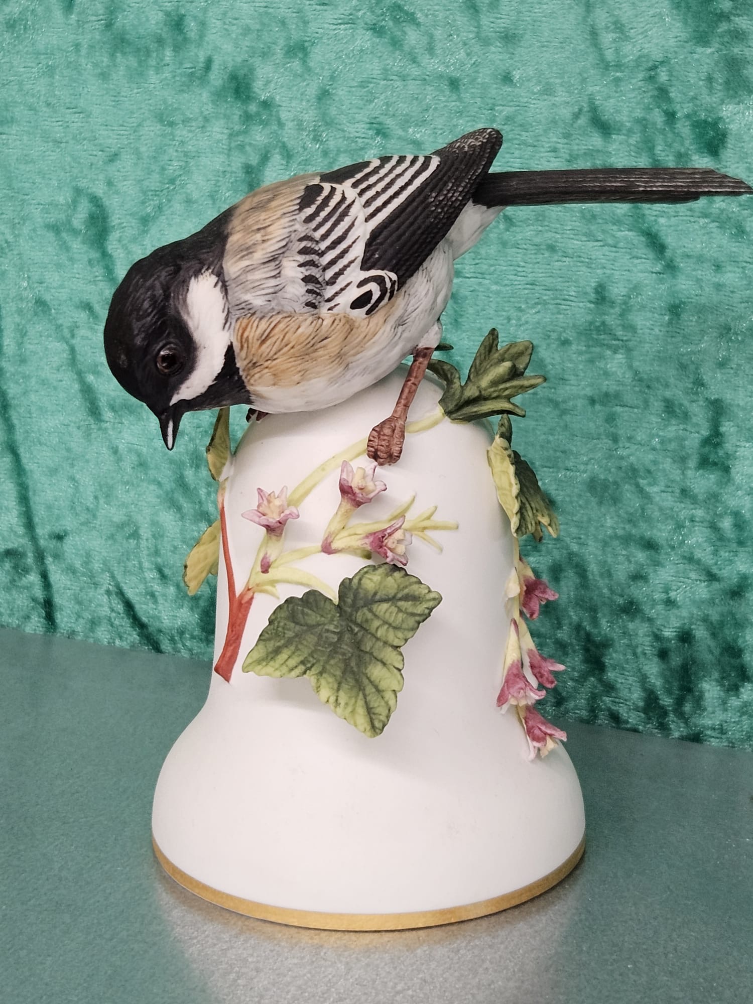 A Franklin Porcelain Peter Barrett Black-Capped Chickadee Bisque Porcelain Bell