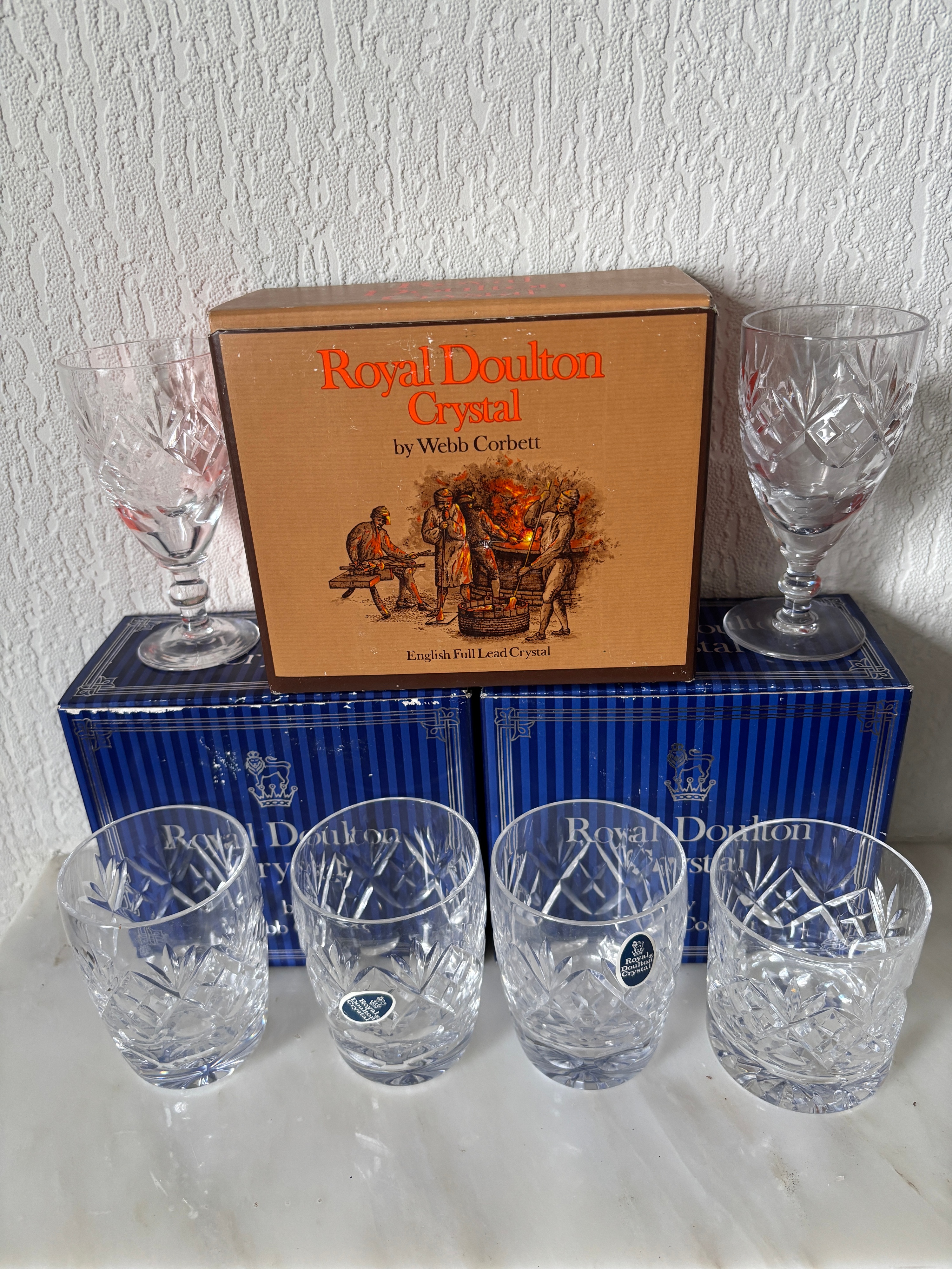 A Suite of Royal Doulton Crystal by Webb Corbett Cut Glass Stemware and Tumblers