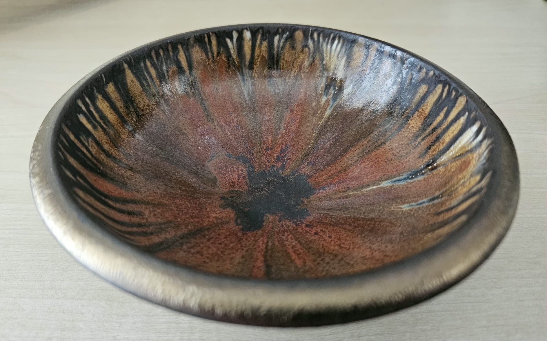 Mike Bush Studio Pottery Stoneware Bowl with Tenmoku Style Glaze