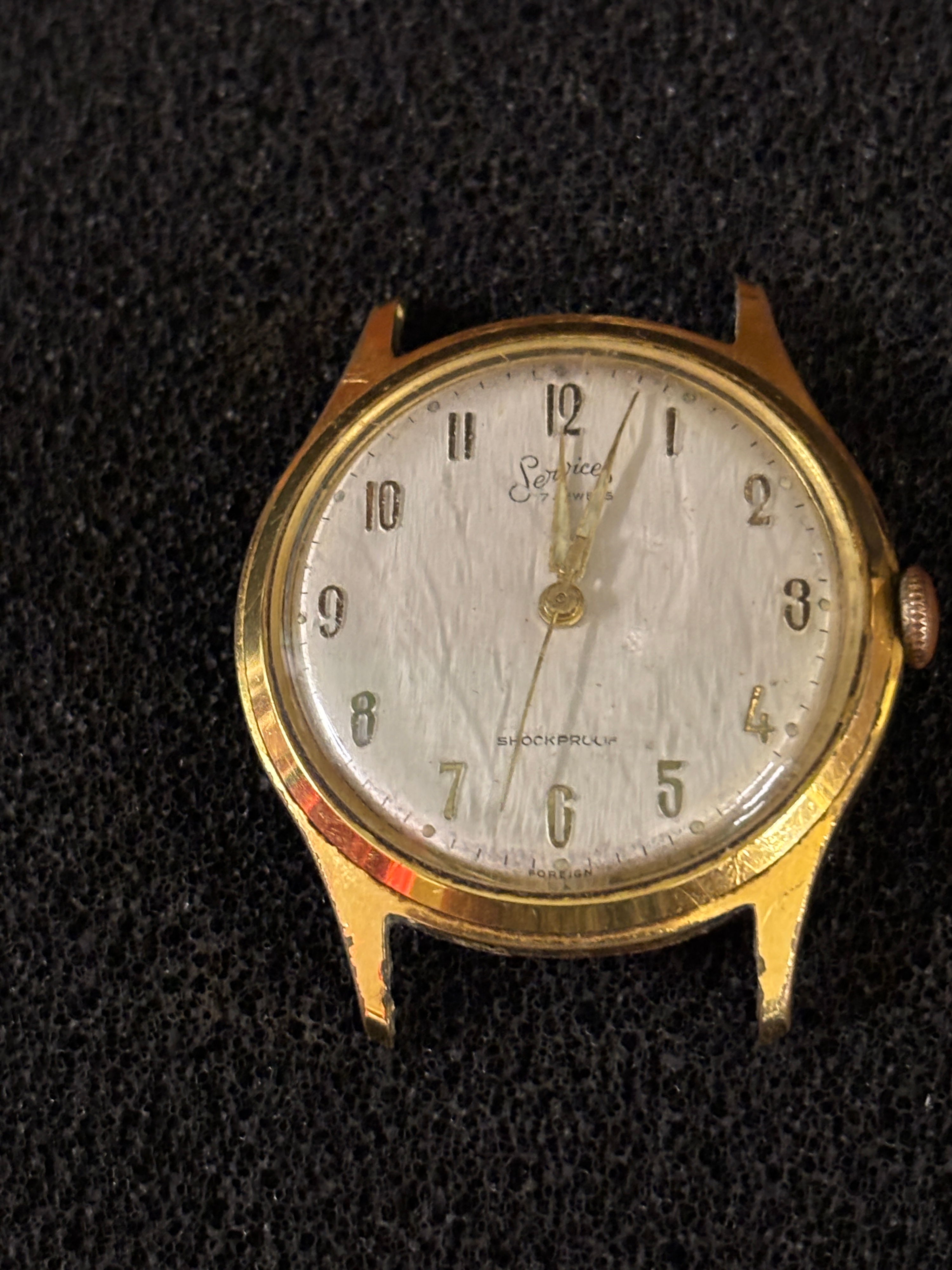 A Vintage Services 7 Jewels Shockproof Manual Wind Wristwatch Head with 12 O'Clock Crown
