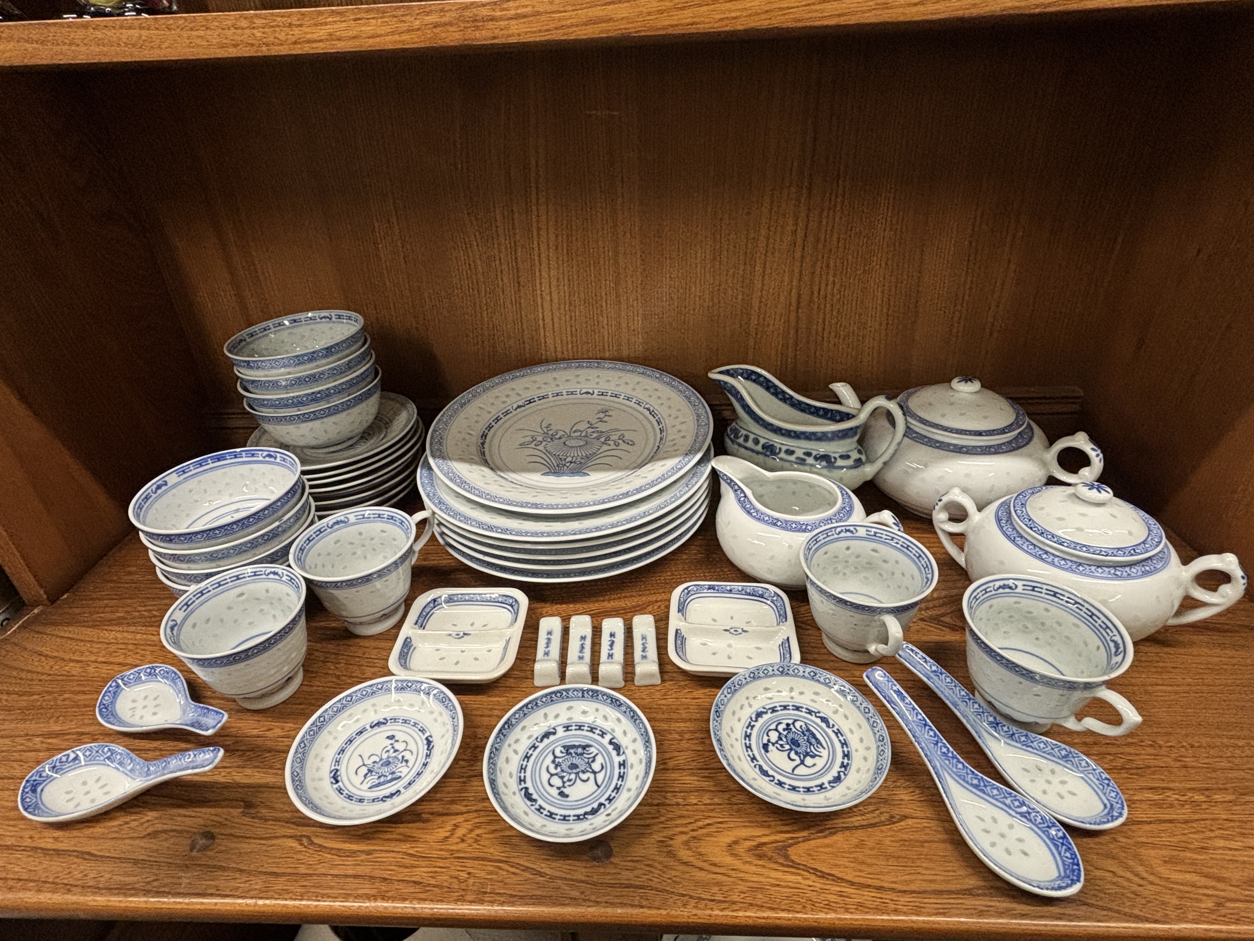 A Set of Chinese Jingdezhen Blue and White Rice Grain Porcelain Tableware
