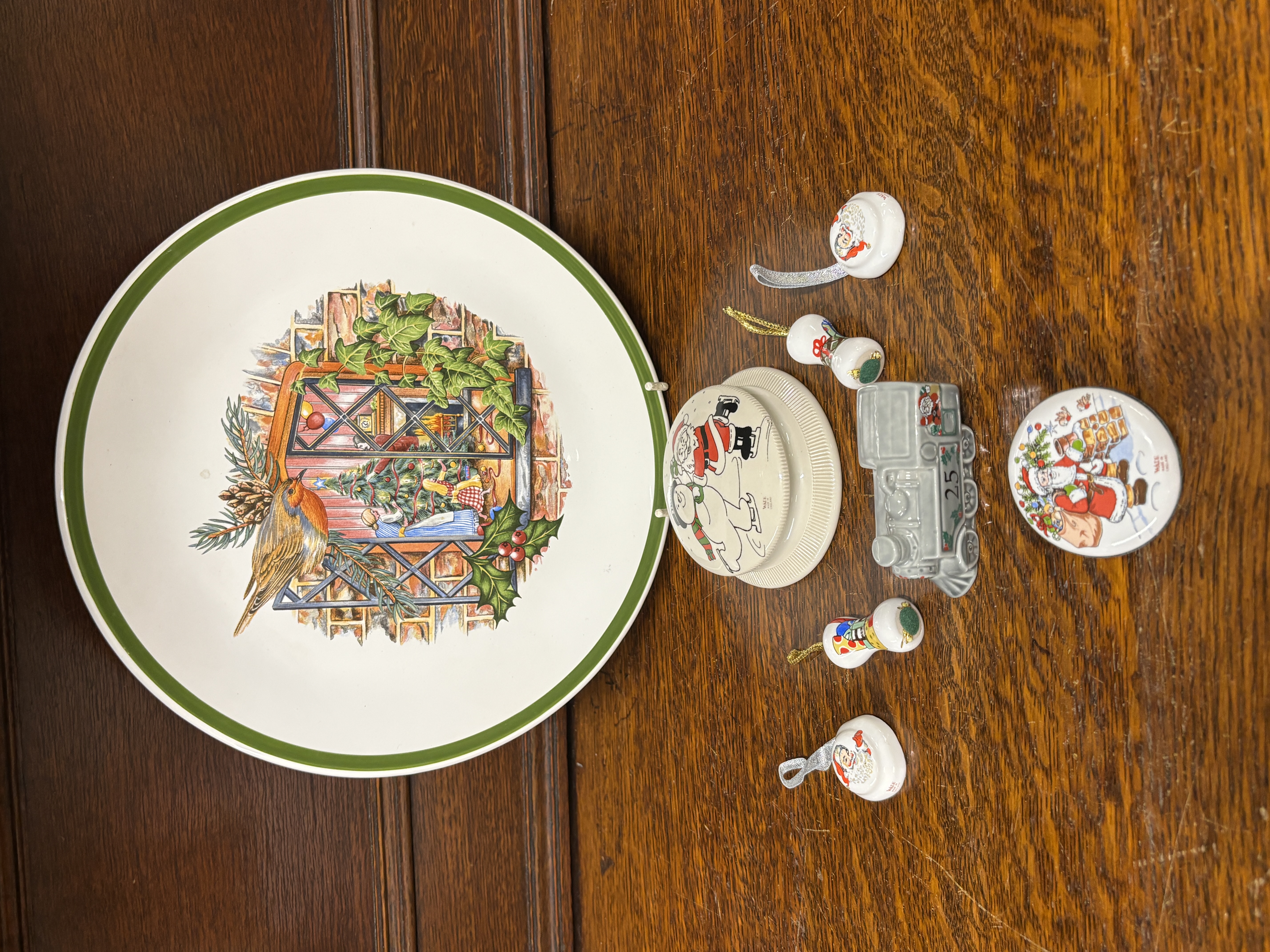An Assortment of Wade Ceramic Christmas Tableware and Ornaments in the Walking in a Winter Wonderland Pattern