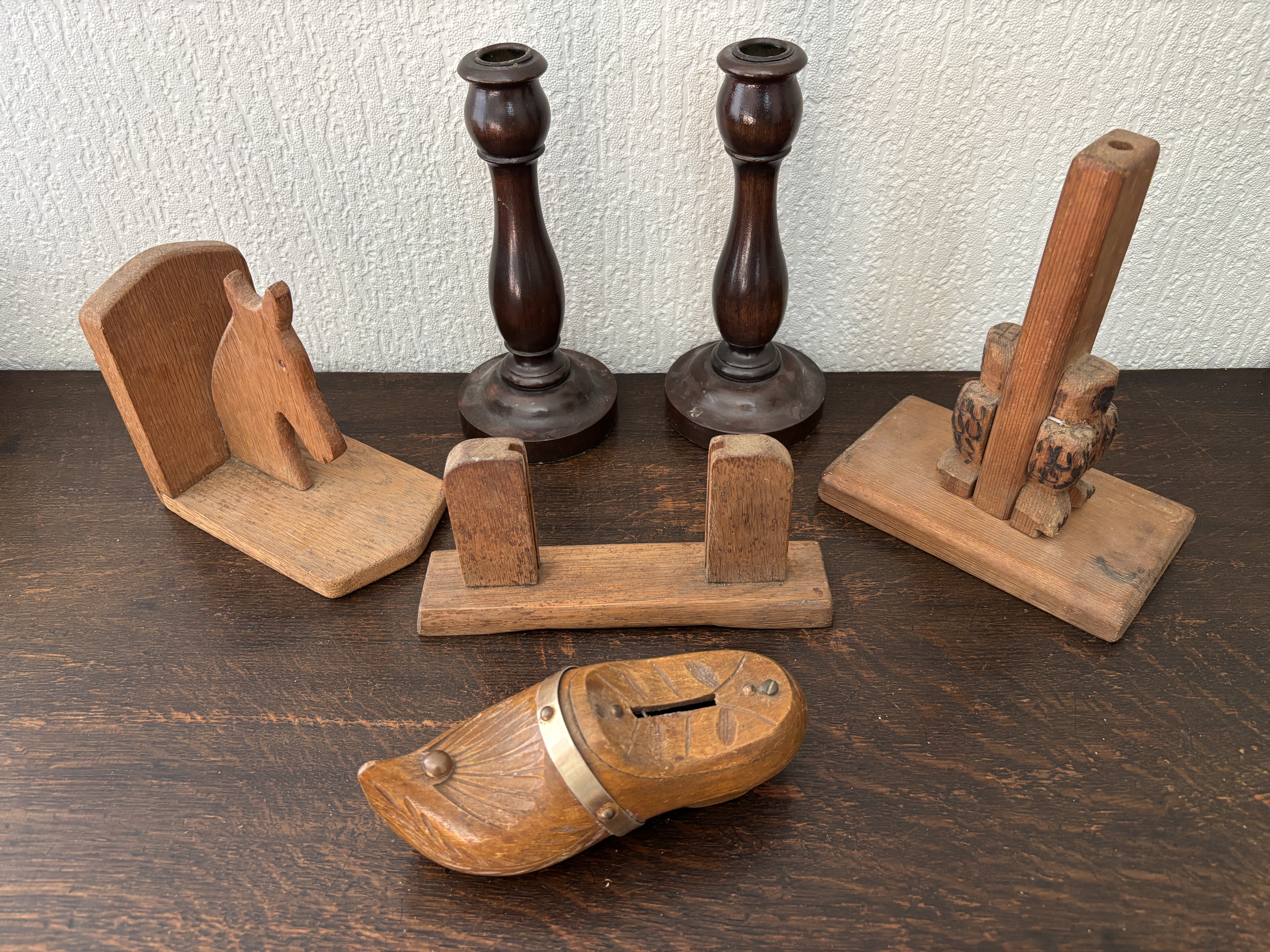 A Collection of Vintage Wooden Decorative Items and Treen
