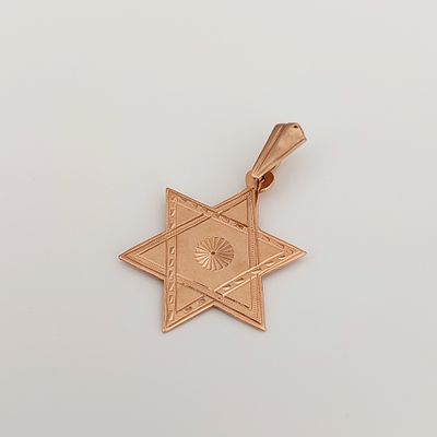 תליון מגן דוד זהב צהוב 14 קראט חתום, עבודה רוסית ישנה 583, משקל 3.76 גרם, גודל התליון 3 על 2.5 