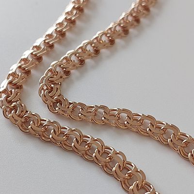 שרשרת זהב אדום ביסמרק 14 קראט חתומה, משקל 30.3 גרם, עבודה רוסית ישנה 583, רוחב 5 מ"מ, אורך 54 