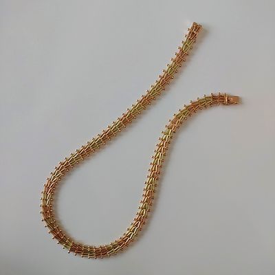 שרשרת זהב אדום וצהוב 14 קראט חתום, עבודה רוסית ישנה 583 דגם יולקה, משקל 43.16 גרם, אורך 47 ס"מ 