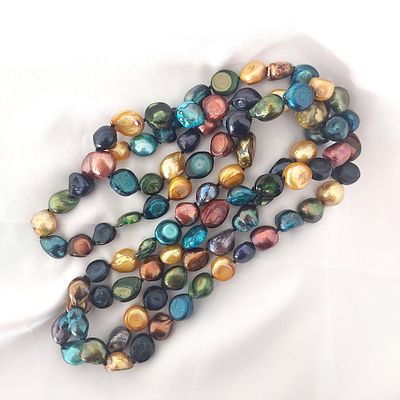 מחרוזת פנינים מולטי קולור פראיות טיבעיות גודל משתנה של 11-12 מ"מ בגוונים ירוק. חום. 