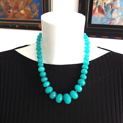 שרשרת אבני חן אקוומרין 10 עד 20 מ"מ, אורך 47 ס"מ, עבודת יד, חדש.