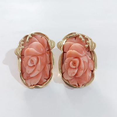 עגילי זהב צהוב 14 קראט חתומים, משקל כולל 28.20 גרם, גודל 3.50 על 2.60 ס"מ, עגילים נדירים 