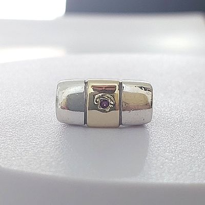 טבעת כסף 925 חתומה, עבודה ישנה משולבת בזהב במצב חדש, משקל 6.40 גרם, מידה 7.