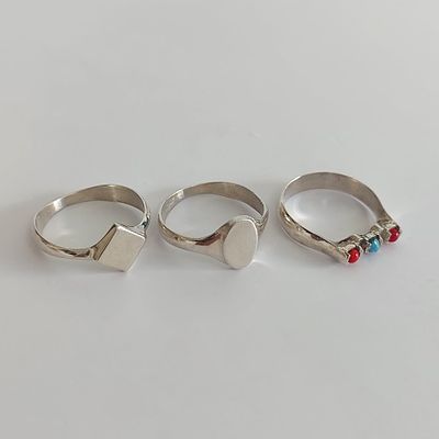 3 טבעות כסף 925 חתומות, מידה 9.5.