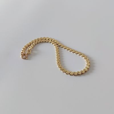 צמיד סרפנטין זהב צהוב 14 קראט חתום 585, משקל 9.7 גרם, אורך 20 ס"מ, רוחב 3.68 מ"מ, עבודה ישנה 