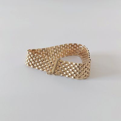 צמיד זהב 14 קראט 585 חתום, וינטג' זהב איטלקי, חוליות טנק / לבנים קטנות 7 שורות, אורך 18.5 רוחב 