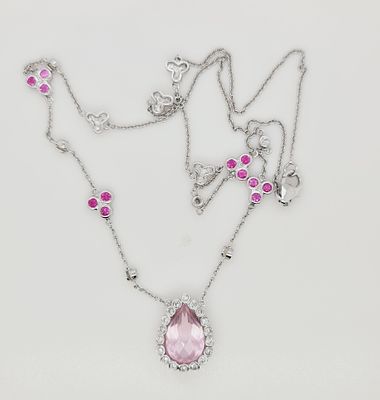 שרשרת ותליון זהב לבן 14k משובצת רוז קווארץ c
3ct ומעוטרת יהלומים 0.81ct ואבני טורמלין 1.2ct. אורך 