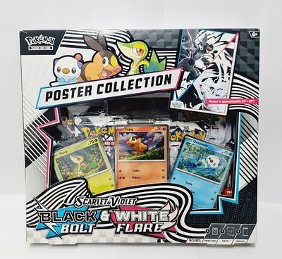 מארז קלפי פוקימון מסדרת בלק אנד וויט מכיל חבילות קלפים ופוסטר