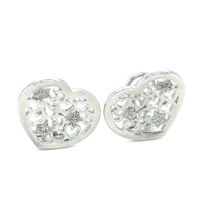 זוג עגילי זהב לבן 18k עבודת אמן משובצים יהלומים טבעיים במשקל כולל של 0.25ct ניקיון vs