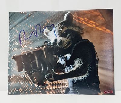 תמונה גדולה של רוקט חתומה על ידי ראיין ריינולדס, כולל אישור מקוריות