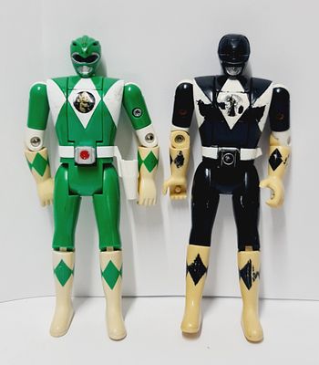 זוג דמויות נוסטלגיות פאוור רינג'רס ירוק ושחור עם ראש מסתובב, (ראה בתמונות) תוצרת בנדאי שנות התשעים